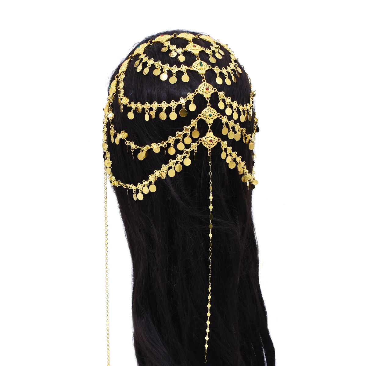 Ethnic Gold Plated Multi Layer Chain Geometry Tassel Headband Arabic Turkey Kurdish Hair Jewelry Wedding Festival Head Wear Gift