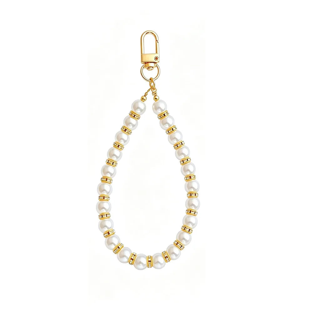 White Pearl Beaded Phone Crossbody Strap Fashion Hands-Free Shoulder Phone Long Lanyard for Women Universal Cell Phone Chains