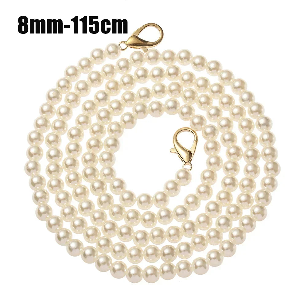 8/10mm Pearl Strap for Bags Handbag Handles DIY purse Replacement Long Beaded Chain for Shoulder Bag Straps Pearl Belt
