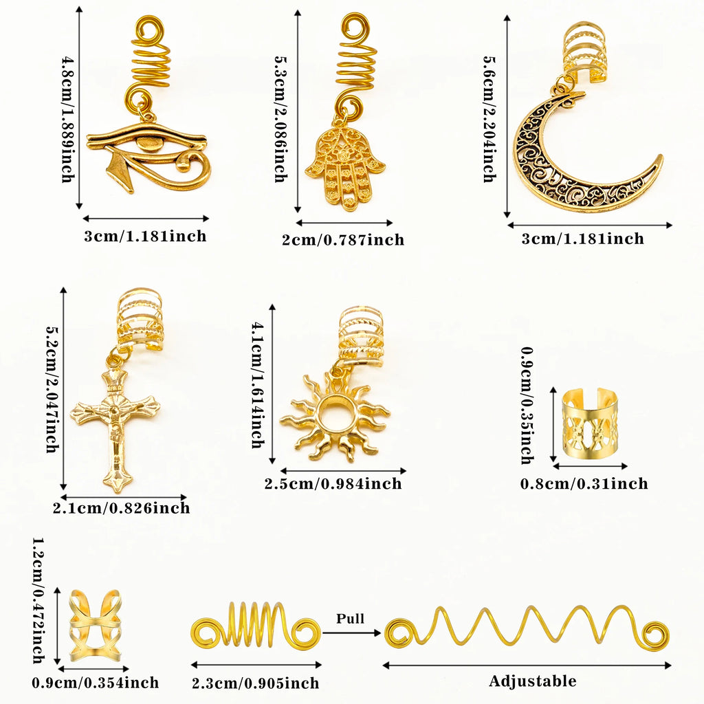 37PCS Gold Hair Jewelry for Braid Cross Braid Clips Multi Style Loc Dreadlock Bead Sprial  Metal Hair Accessories for Women&Men