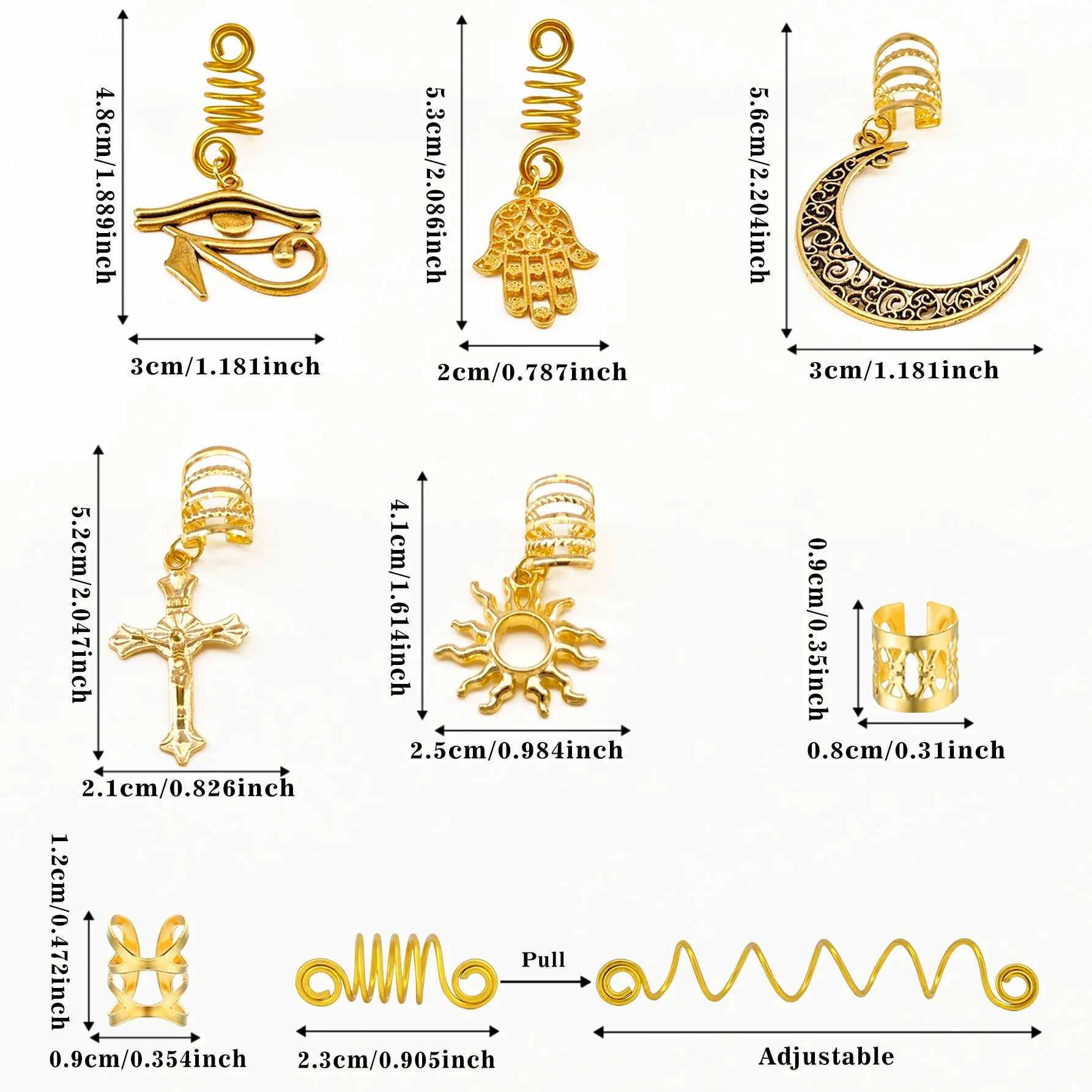 37PCS Gold Hair Jewelry for Braid Cross Braid Clips Multi Style Loc Dreadlock Bead Sprial  Metal Hair Accessories for Women&Men