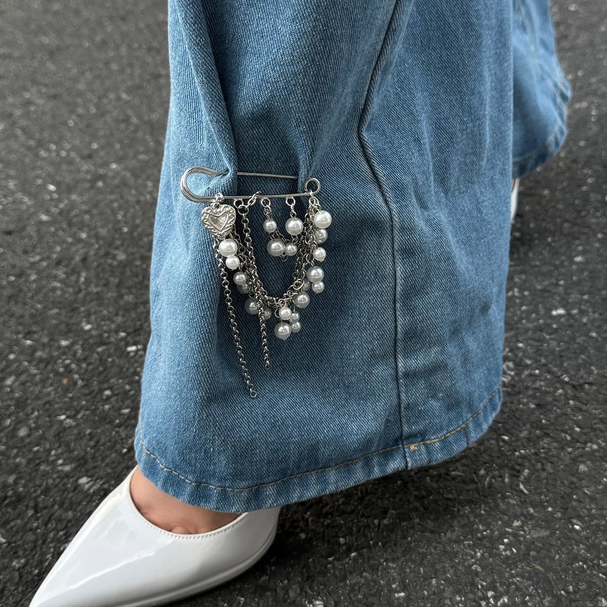 Creative Detachable Imitation Pearl Tassel Brooch Adjustable Trousers Jeans Safety Pin Convenient Versatile Clothing Accessories