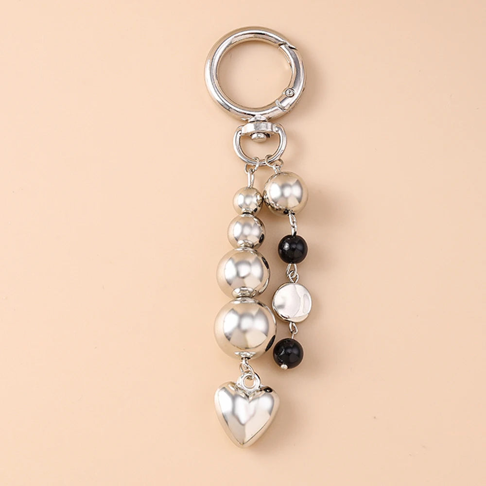 Aihua Cute Y2K Metal Shell Love Heart Key Chain Pearl Key Ring for Women Girl Handbag Pendants DIY Handmade Jewelry Accessories