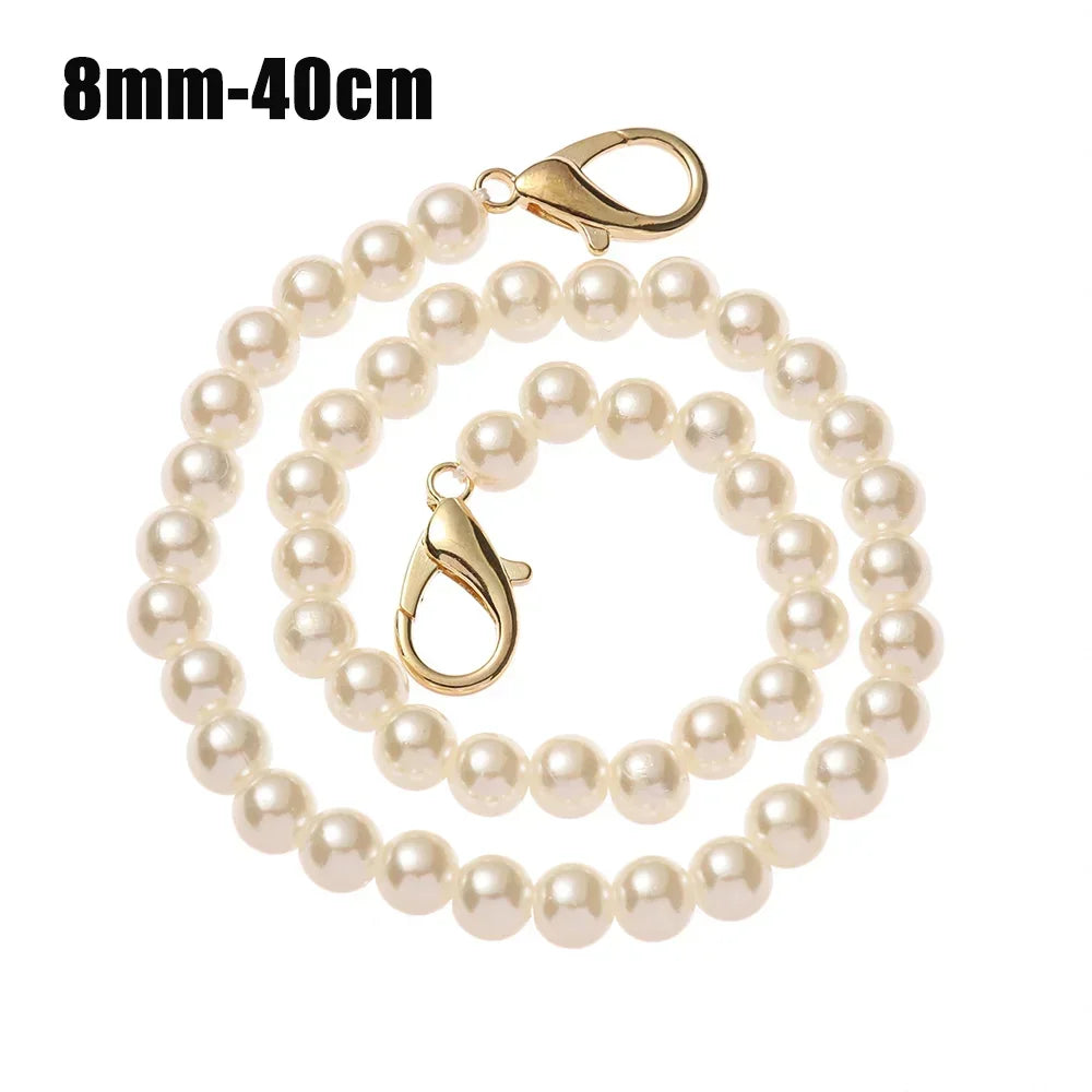 8/10mm Pearl Strap for Bags Handbag Handles DIY purse Replacement Long Beaded Chain for Shoulder Bag Straps Pearl Belt