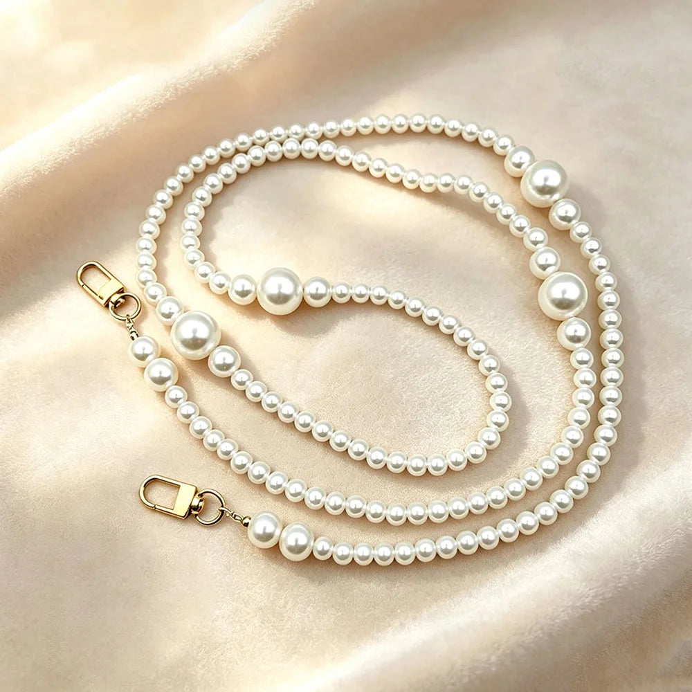 White Pearl Beaded Phone Crossbody Strap Fashion Hands-Free Shoulder Phone Long Lanyard for Women Universal Cell Phone Chains
