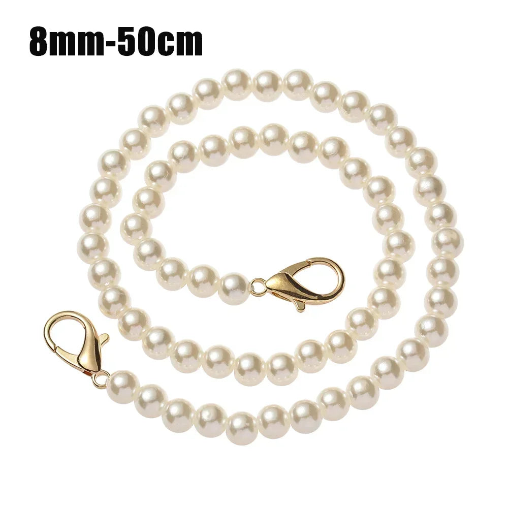 8/10mm Pearl Strap for Bags Handbag Handles DIY purse Replacement Long Beaded Chain for Shoulder Bag Straps Pearl Belt