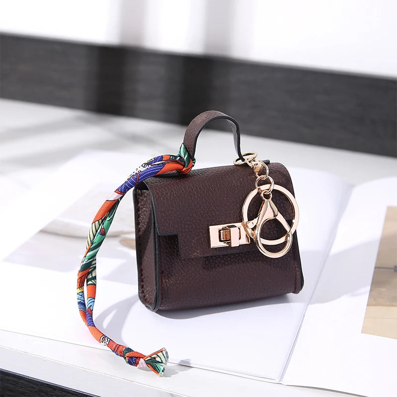 Mini Gorgeous Bag Pendant Cute Square Handbag Earphone Mini Premium Leather Creative Car Key Chain Pendant Decoration Gift Charm