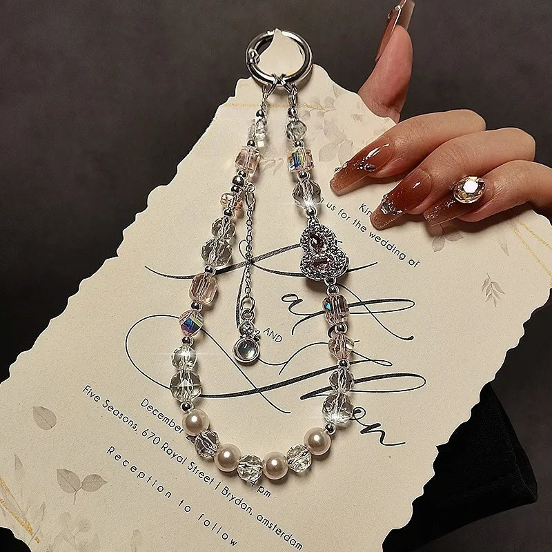 Luxurious Rhinestone Gourd Crystal Mobile Phone Lanyard Fashion Short Beaded Hand Chain Pendant Anti-Loss Chain for Women