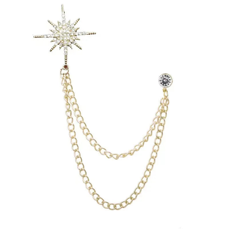 Sparkling Rhinestone Star Shaped Chain Brooches For Unisex Trendy Crystal Corsage Pins Jewelry Banquet Clothes Party Suit Gift
