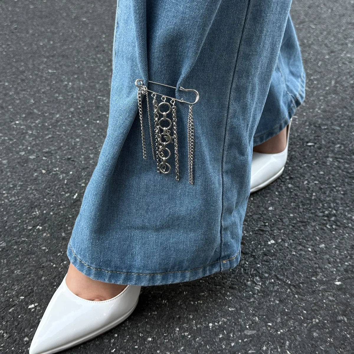 Creative Detachable Imitation Pearl Tassel Brooch Adjustable Trousers Jeans Safety Pin Convenient Versatile Clothing Accessories
