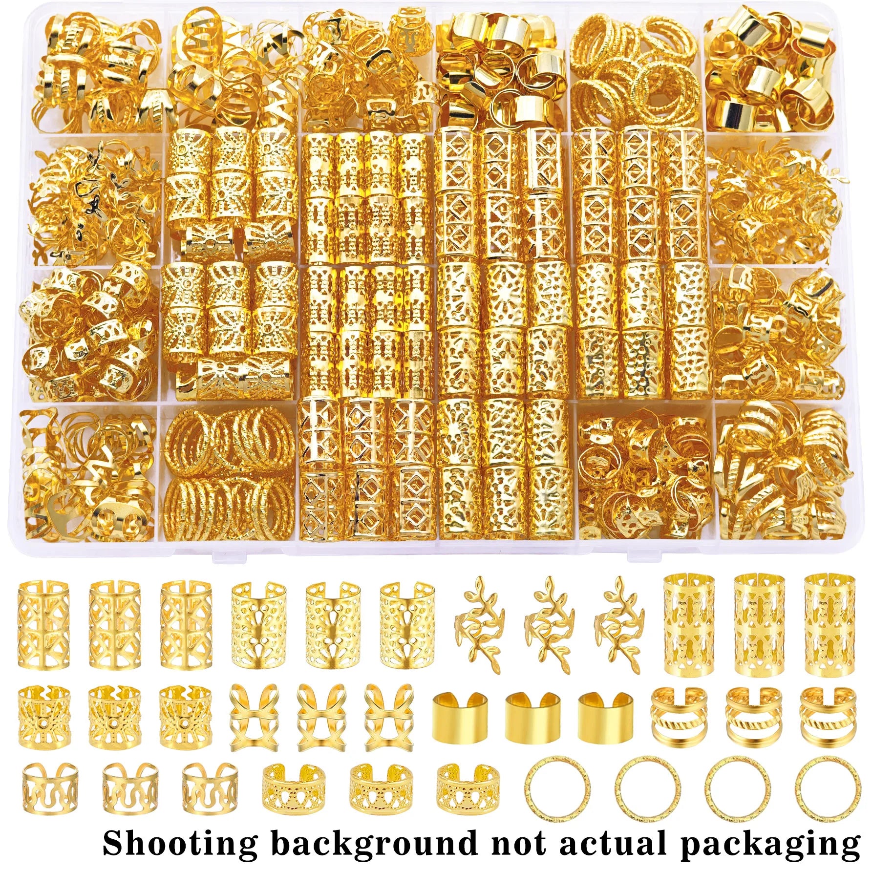220pcs Elegant Golden Alloy Hair Jewelry for Braid Solid Color-Vintage-Inspired Accessories for Men&Women's Dreadlocks for party