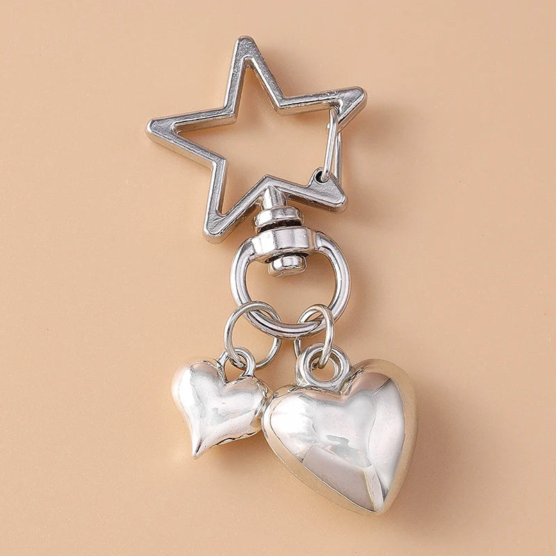 Aihua Cute Y2K Metal Shell Love Heart Key Chain Pearl Key Ring for Women Girl Handbag Pendants DIY Handmade Jewelry Accessories