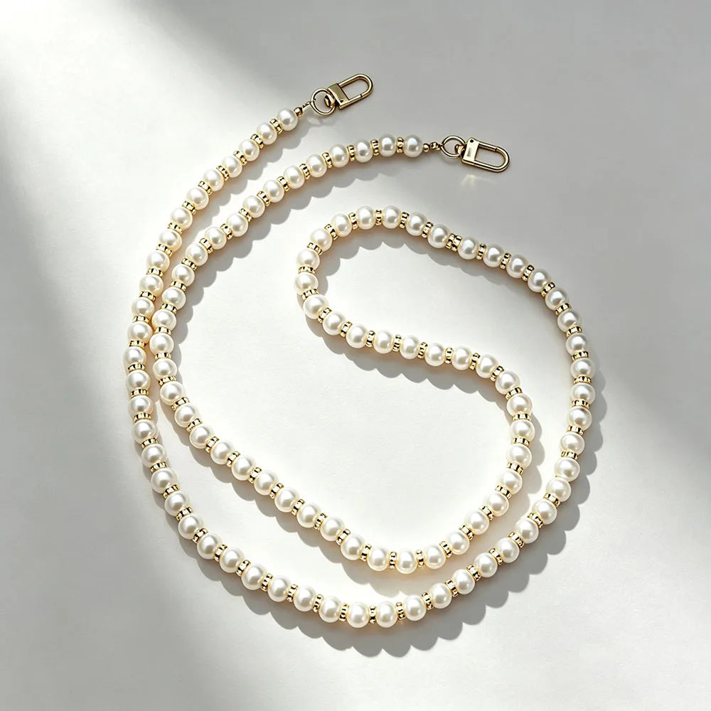 White Pearl Beaded Phone Crossbody Strap Fashion Hands-Free Shoulder Phone Long Lanyard for Women Universal Cell Phone Chains