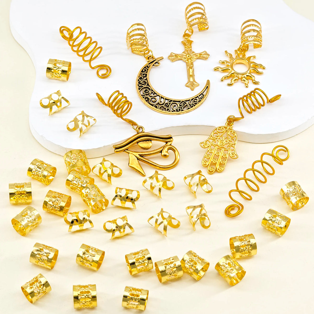 37PCS Gold Hair Jewelry for Braid Cross Braid Clips Multi Style Loc Dreadlock Bead Sprial  Metal Hair Accessories for Women&Men