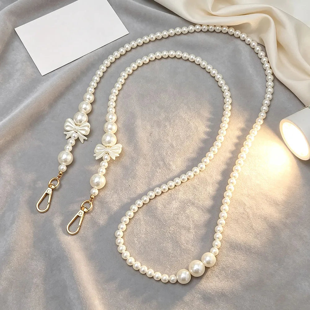 White Pearl Beaded Phone Crossbody Strap Fashion Hands-Free Shoulder Phone Long Lanyard for Women Universal Cell Phone Chains