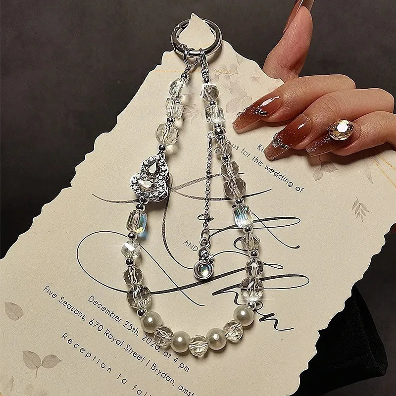 Luxurious Rhinestone Gourd Crystal Mobile Phone Lanyard Fashion Short Beaded Hand Chain Pendant Anti-Loss Chain for Women