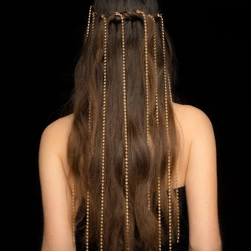 Elegant Wedding Hair Accessories Simple High Ponytail Tassel Sequin Hair Chain Back of Head Hair Clip for Brides Cross-Border