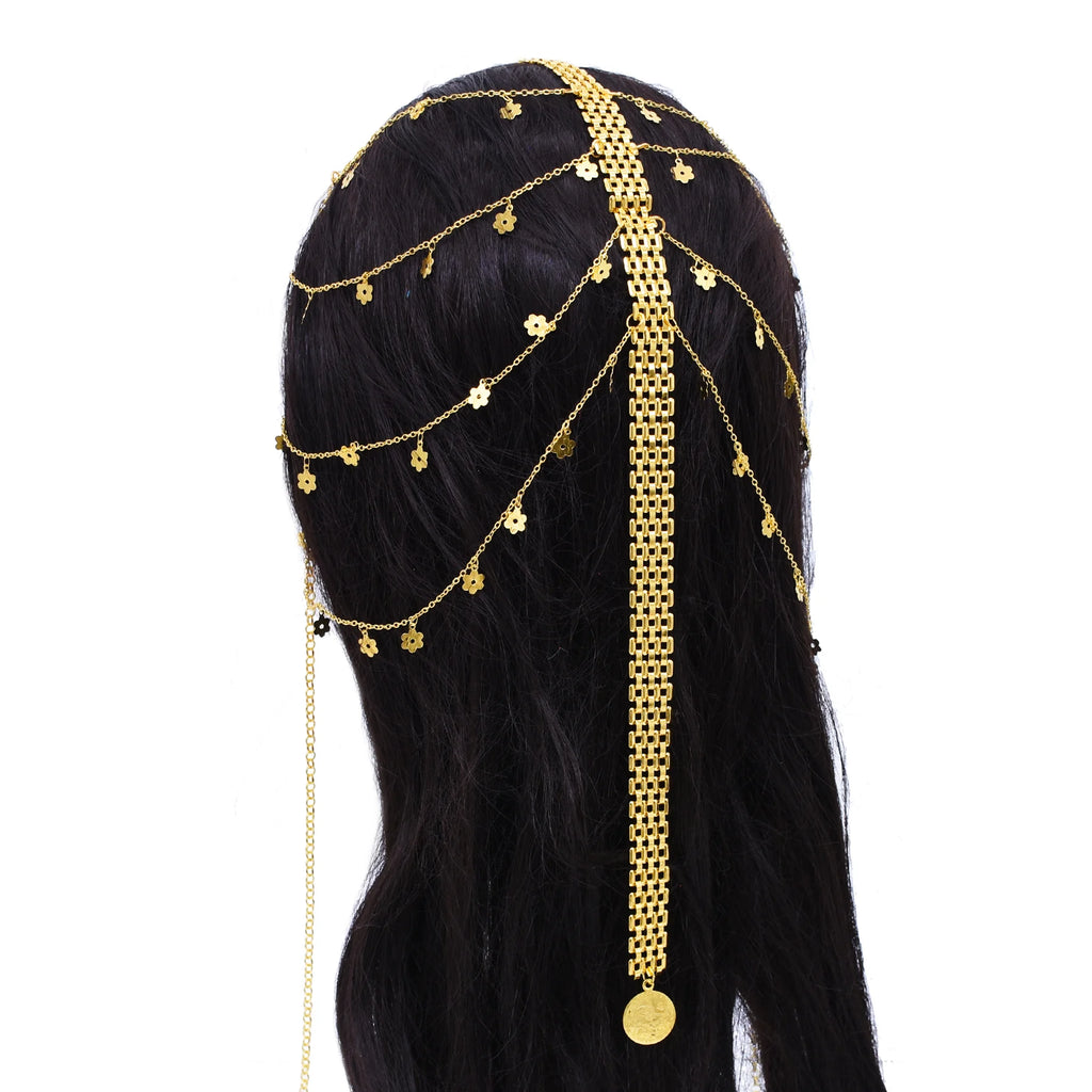 Ethnic Gold Plated Multi Layer Chain Geometry Tassel Headband Arabic Turkey Kurdish Hair Jewelry Wedding Festival Head Wear Gift