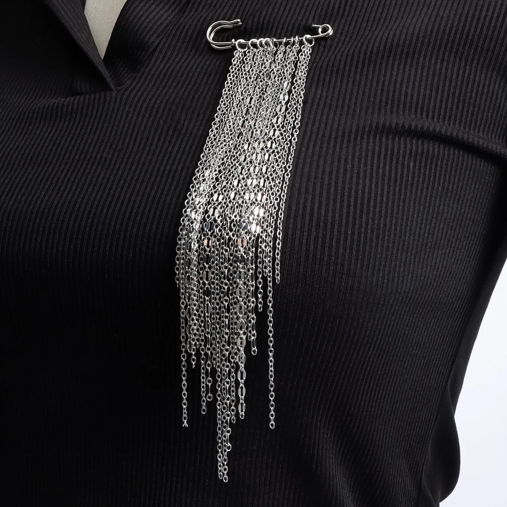 Exaggerated Silver Color Long Tassel Brooches Detachable Fixed Clothes Pin Tighten Buckle Trouser Leg Accessories Jewelry Women