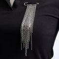 Exaggerated Silver Color Long Tassel Brooches Detachable Fixed Clothes Pin Tighten Buckle Trouser Leg Accessories Jewelry Women