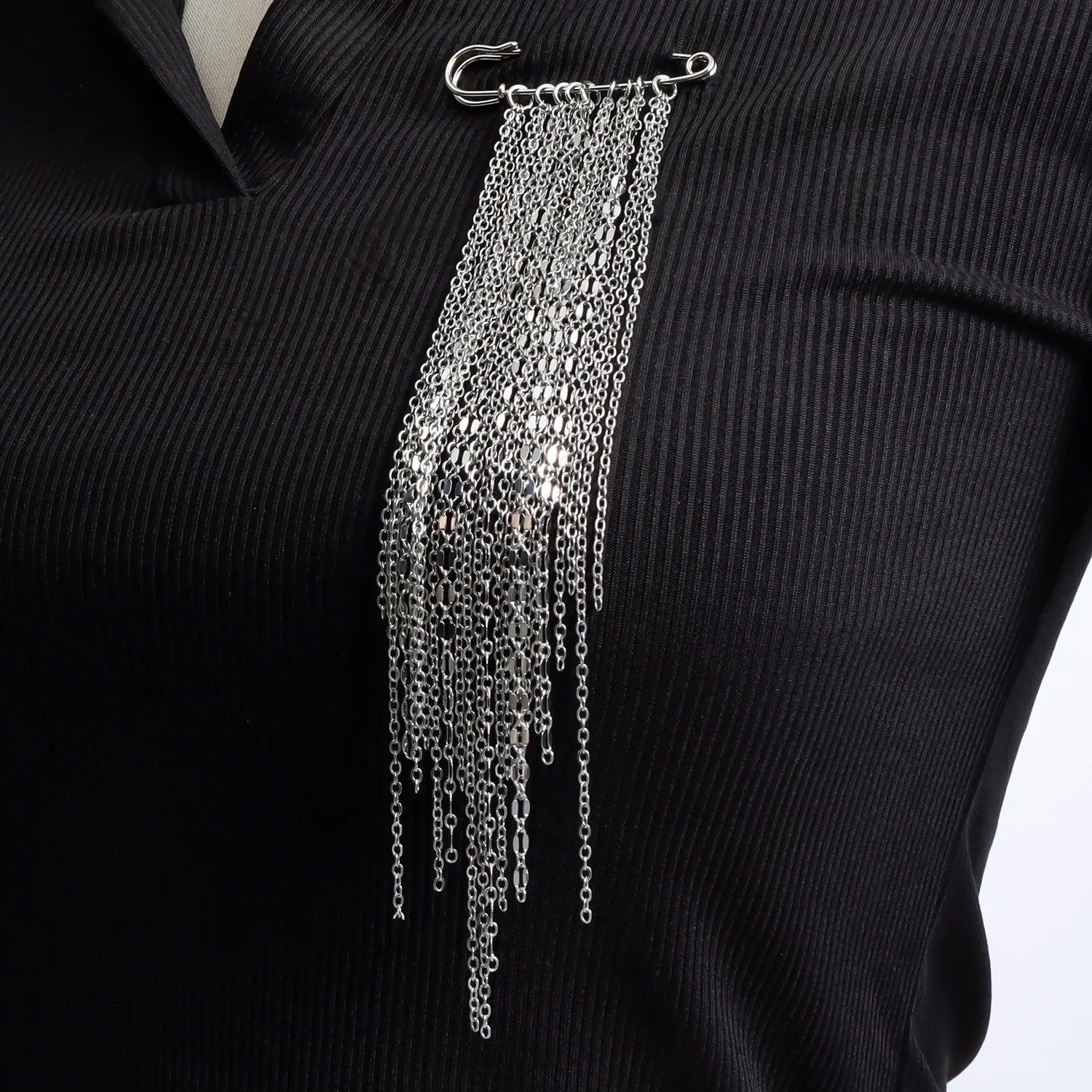 Exaggerated Silver Color Long Tassel Brooches Detachable Fixed Clothes Pin Tighten Buckle Trouser Leg Accessories Jewelry Women