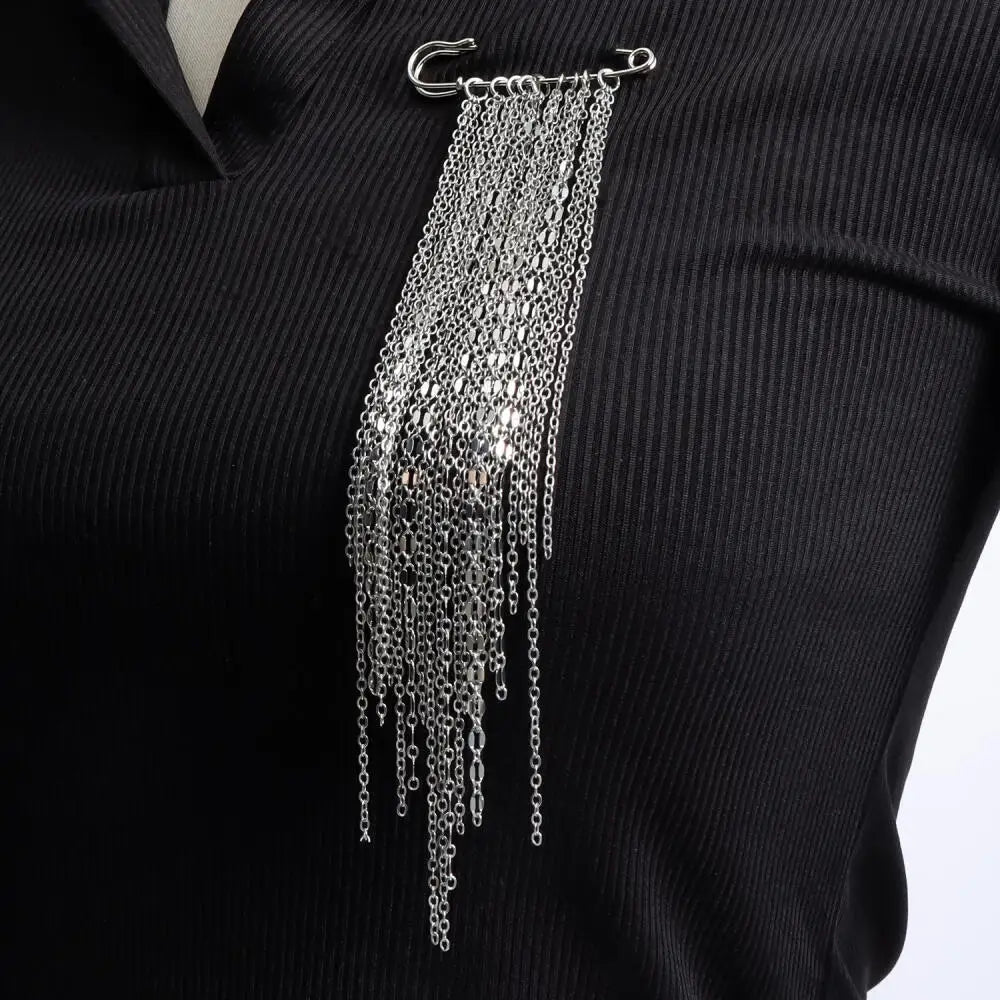 Exaggerated Silver Color Long Tassel Brooches Detachable Fixed Clothes Pin Tighten Buckle Trouser Leg Accessories Jewelry Women