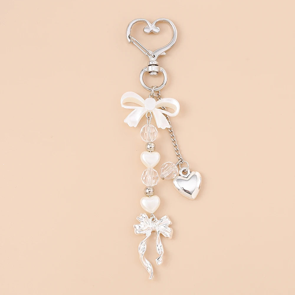 Aihua Cute Y2K Metal Shell Love Heart Key Chain Pearl Key Ring for Women Girl Handbag Pendants DIY Handmade Jewelry Accessories