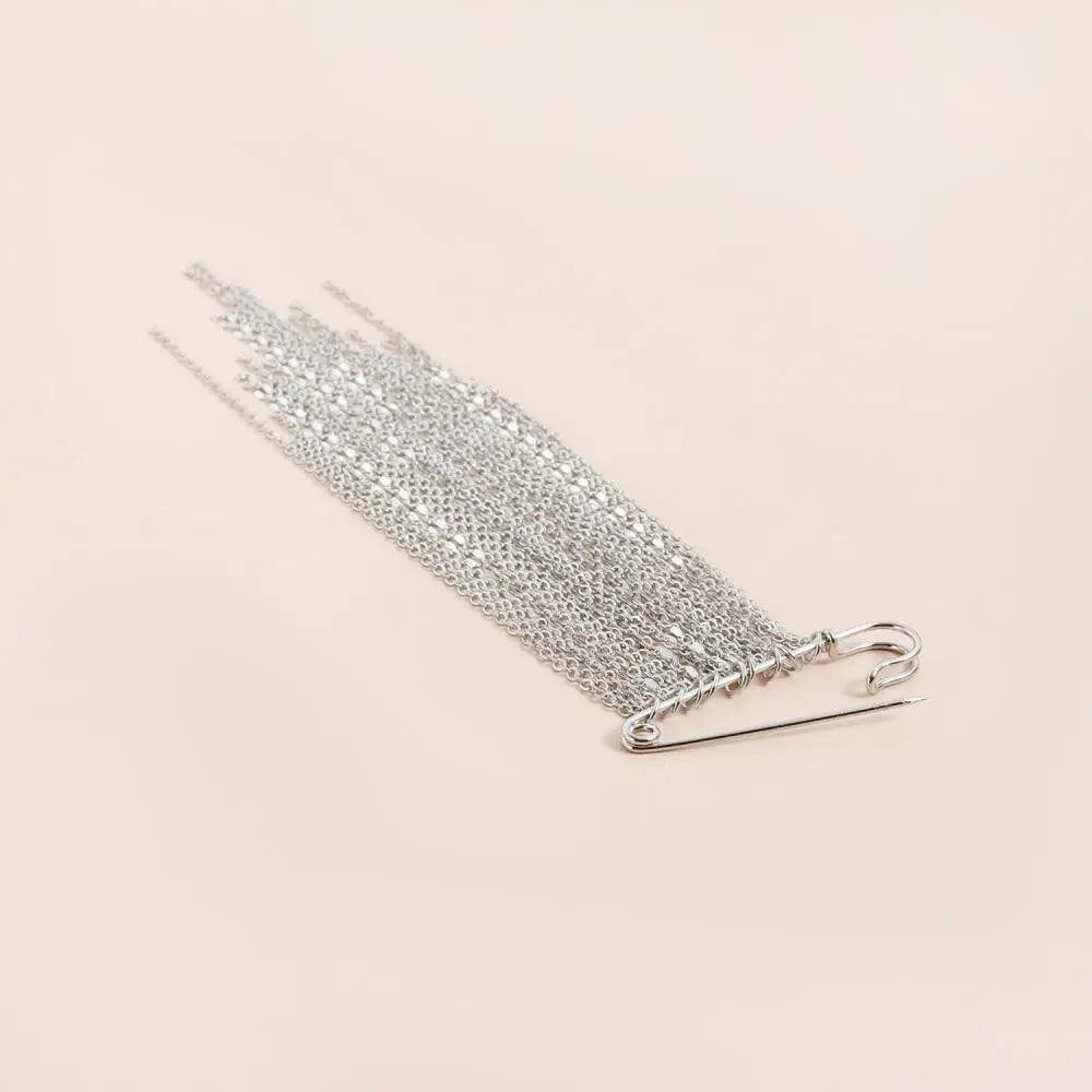 Exaggerated Silver Color Long Tassel Brooches Detachable Fixed Clothes Pin Tighten Buckle Trouser Leg Accessories Jewelry Women