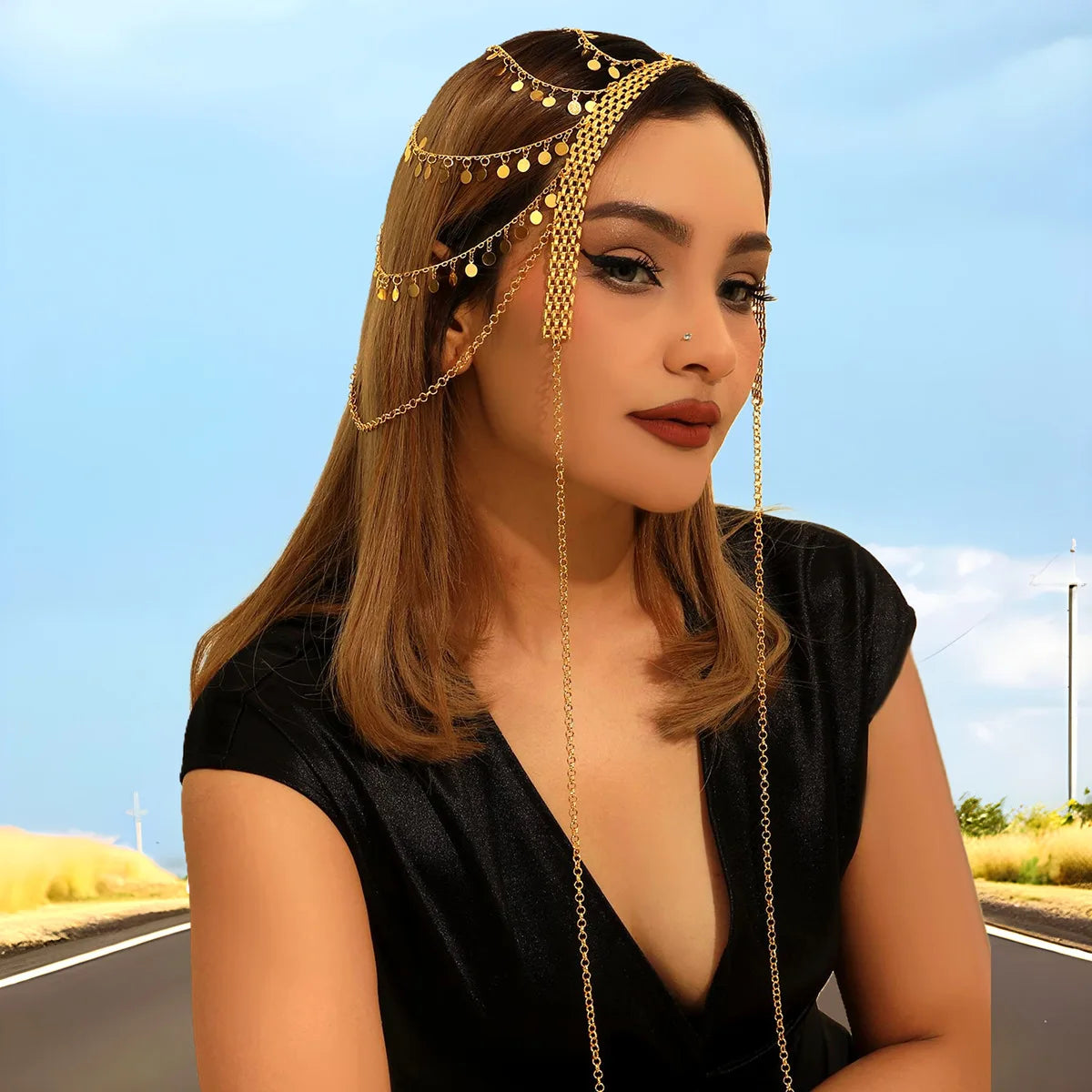 Creative Arabic Headwear: Popular in Middle East, Europe and America, Gold Alloy Coin Fringe Headband Hair Chain