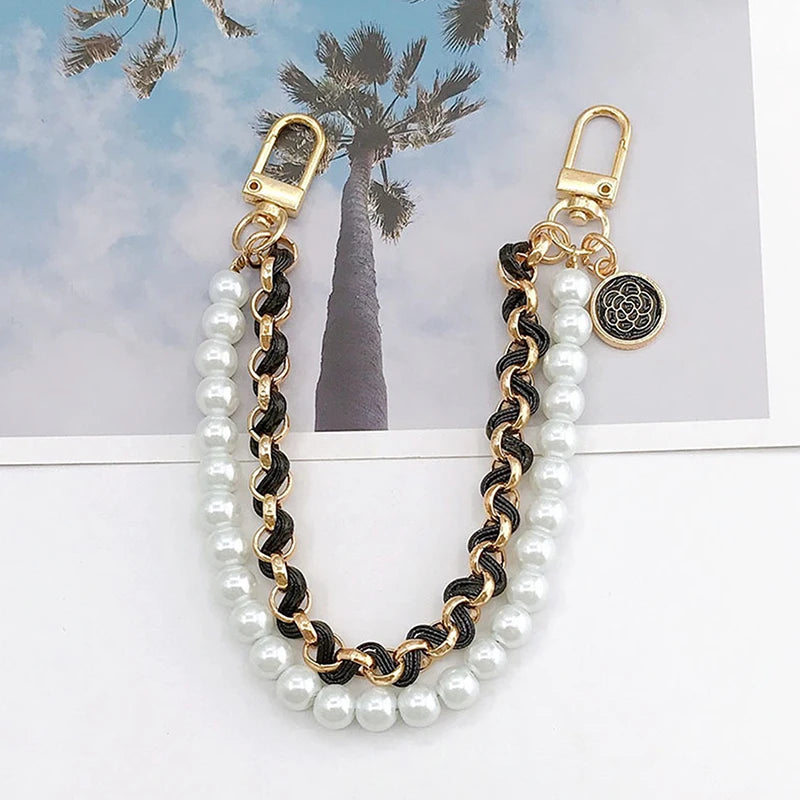1PC Vintage Pearl Bag Strap For Handbag Double Layer Chain Pearl Phone Lanyard Exquisite Purse Replacement Handles Bag Accessory