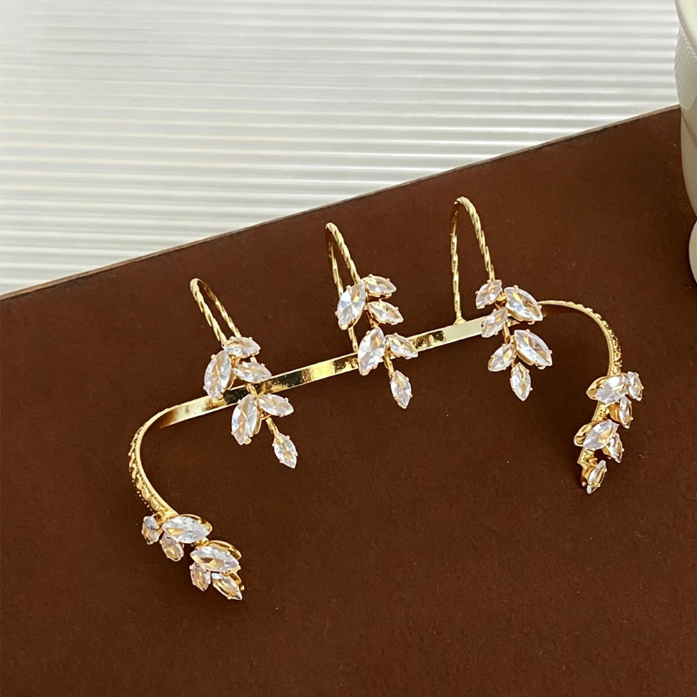 Summer Hot Sale Cubic Zirconia Leaf Bracelet Cuff for Women Luxury Full Zircon Palm Open Bangle Hand Accessories Daily Jewelry