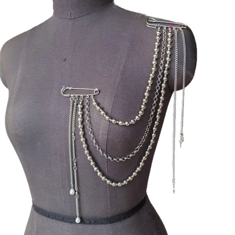 Women Elegant Luxury Pearl Pin Corsage Vintage Multi-layer Long Tassel Chain Brooch Safety Pins Party Jewelry Gift