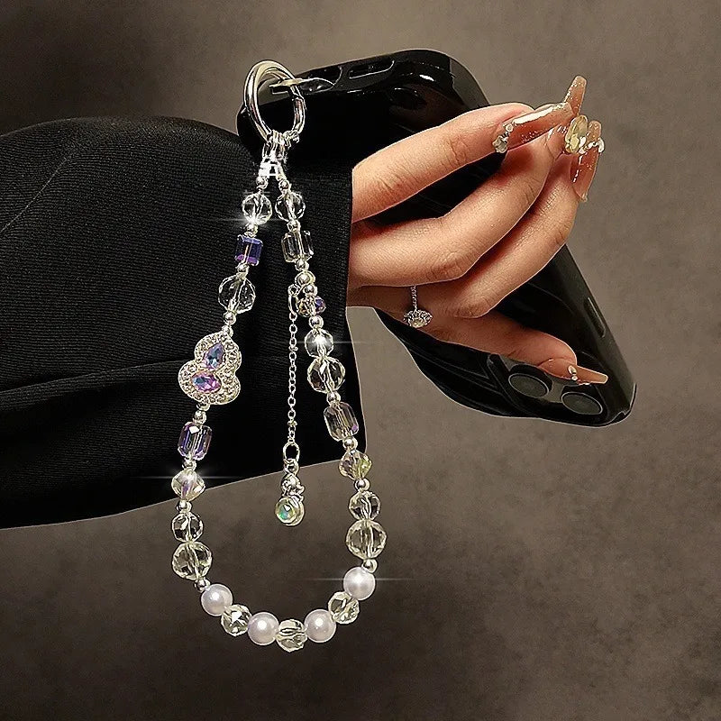 Luxurious Rhinestone Gourd Crystal Mobile Phone Lanyard Fashion Short Beaded Hand Chain Pendant Anti-Loss Chain for Women