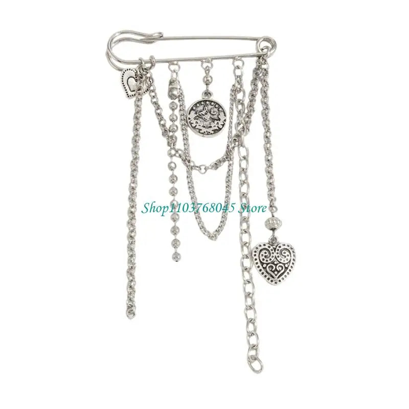 R53F Pants Shortener Pin Alloy Tassels Safety Pin Decorative Brooch For Clothing Jeans Bag Decoration Sewing Accessories