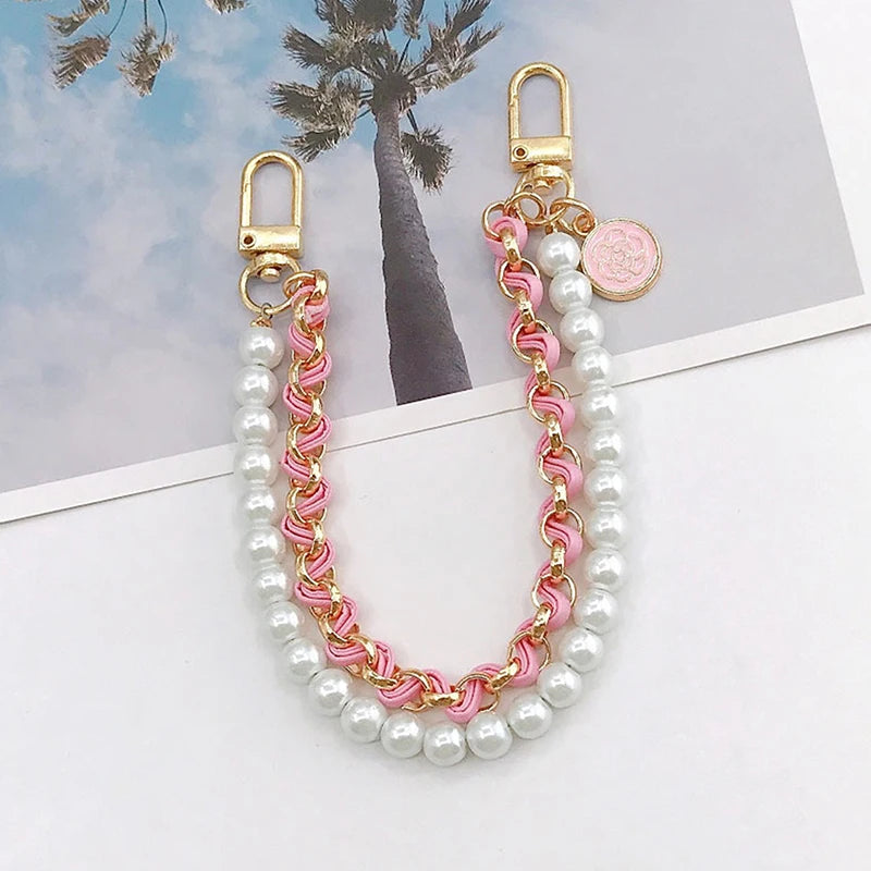 1PC Vintage Pearl Bag Strap For Handbag Double Layer Chain Pearl Phone Lanyard Exquisite Purse Replacement Handles Bag Accessory