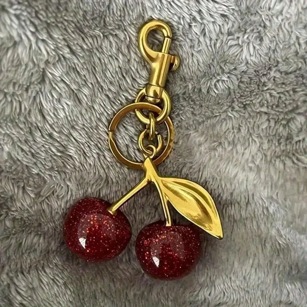 Fashion Delicious Red Cherry Keychain Summer Fruits Cherries Pendant Keyring For Women Men Jewelry Bag Key Accessories Gift
