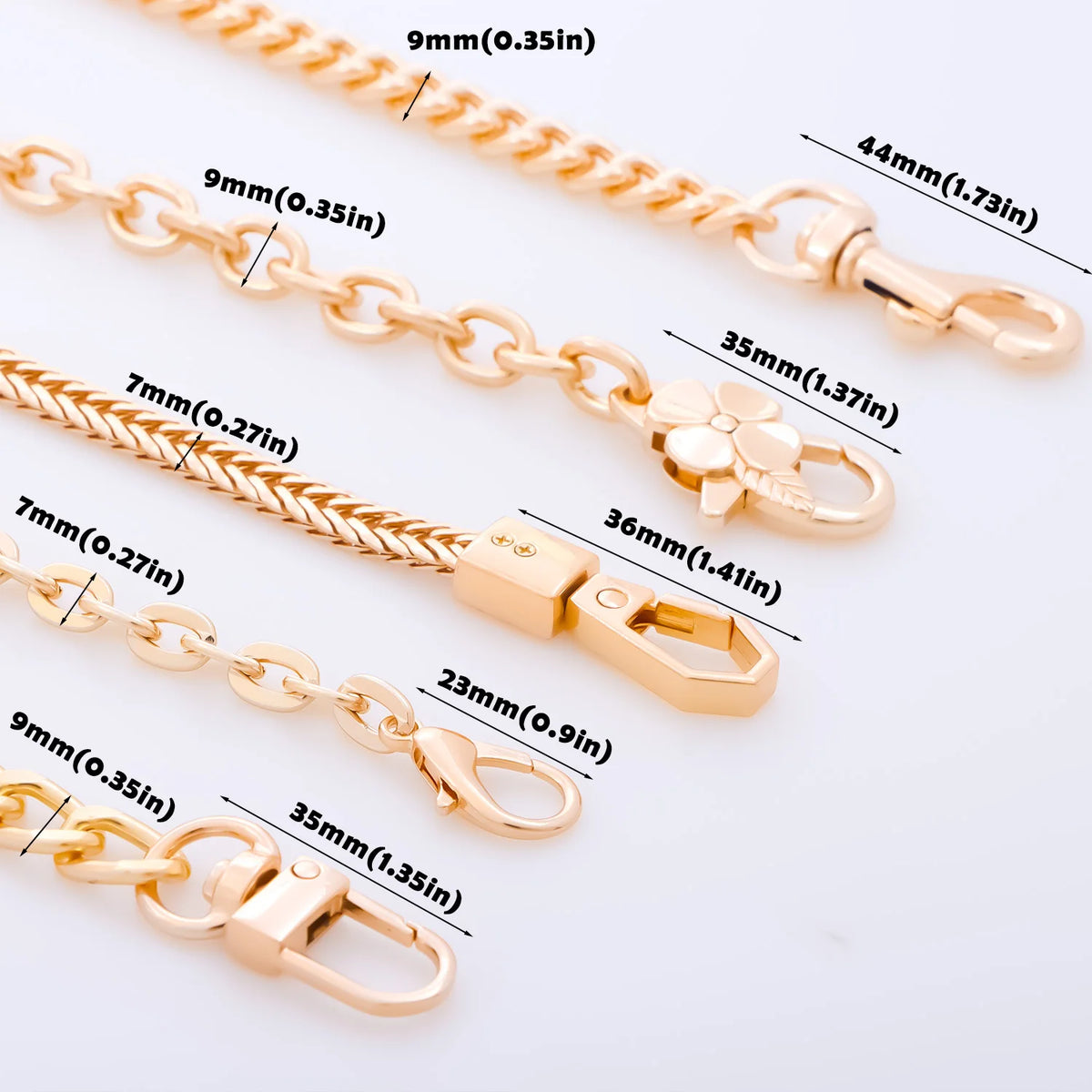 Purse Chain, Flat Bag Chain with Metal Buckles, Chain Purse Strap for DIY Purse, Wallet, Handbag, Shoulder Bag, Crossbody Bag