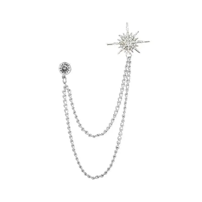 Sparkling Rhinestone Star Shaped Chain Brooches For Unisex Trendy Crystal Corsage Pins Jewelry Banquet Clothes Party Suit Gift