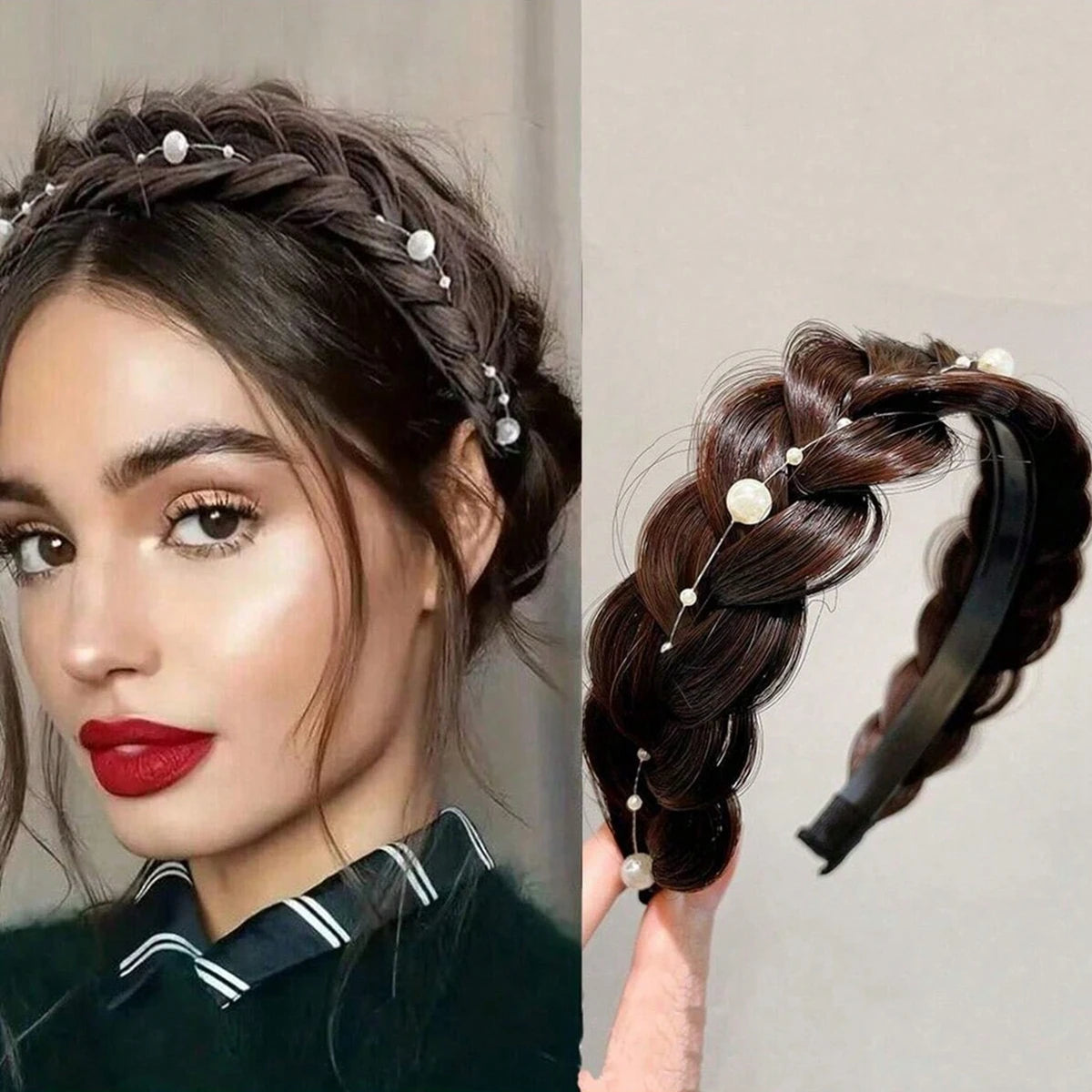 1pcs Stylish Anti slip Fishbone Braid Wig One piece Headband Women's Hair Accessories Suitable for Dress