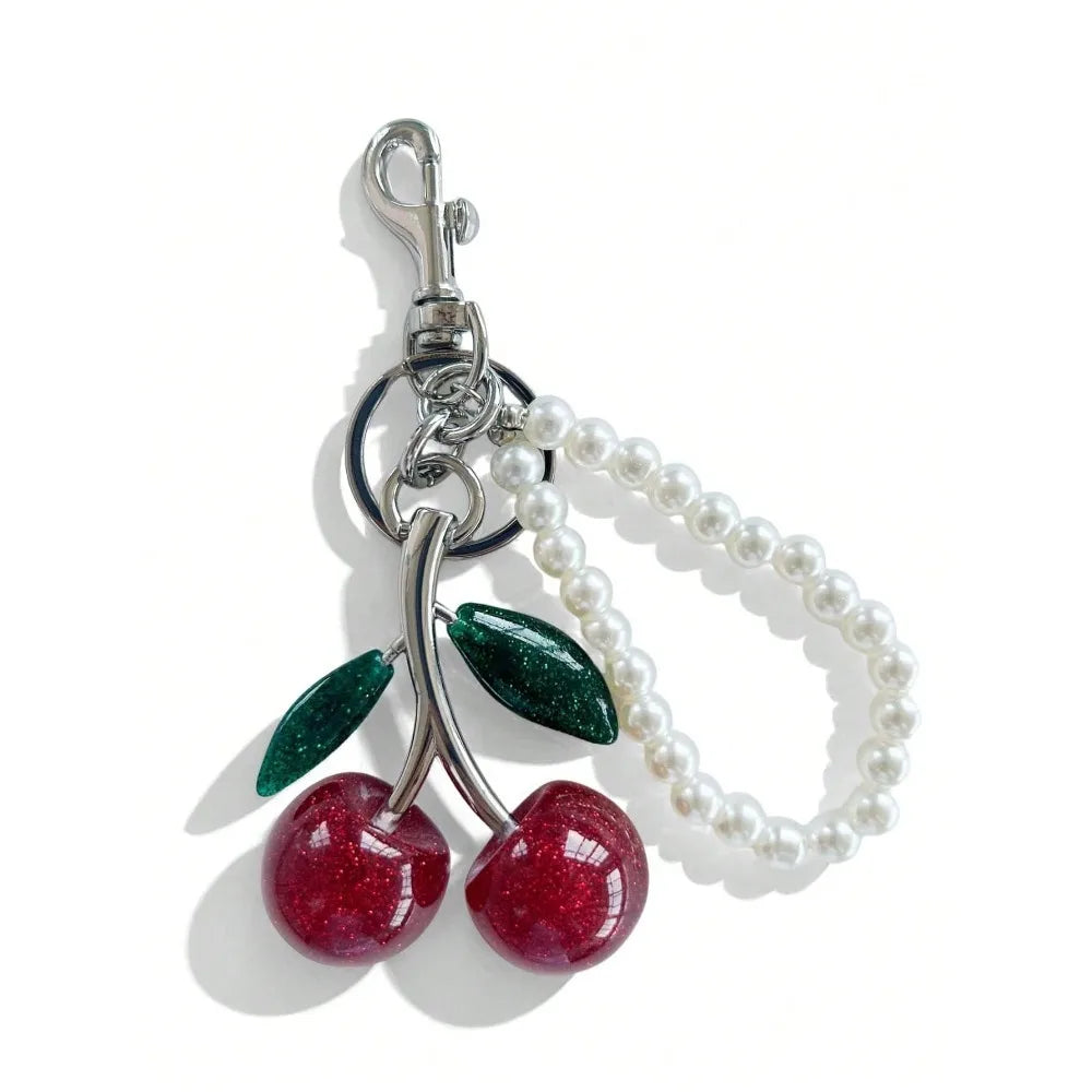 Fashion Delicious Red Cherry Keychain Summer Fruits Cherries Pendant Keyring For Women Men Jewelry Bag Key Accessories Gift