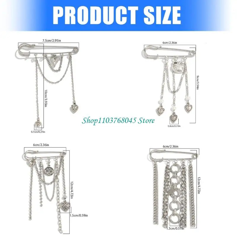 R53F Pants Shortener Pin Alloy Tassels Safety Pin Decorative Brooch For Clothing Jeans Bag Decoration Sewing Accessories