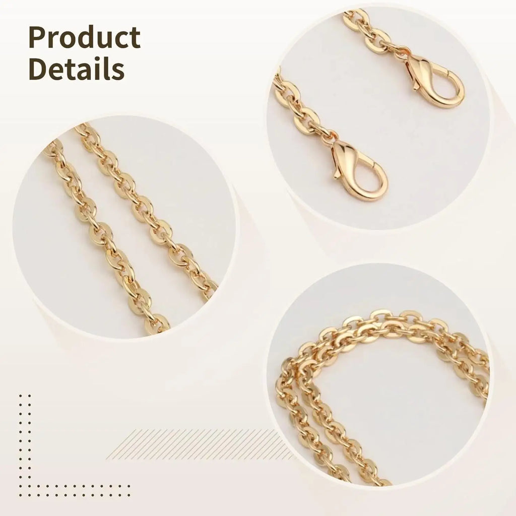 Purse Chain, Flat Bag Chain with Metal Buckles, Chain Purse Strap for DIY Purse, Wallet, Handbag, Shoulder Bag, Crossbody Bag