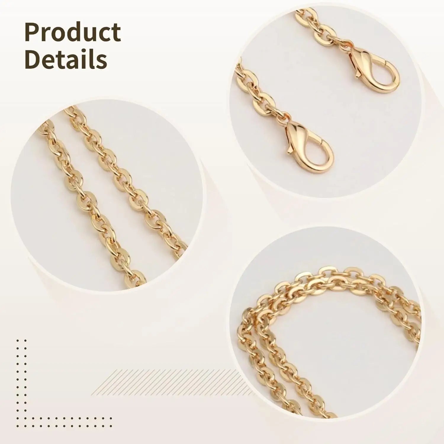 Purse Chain, Flat Bag Chain with Metal Buckles, Chain Purse Strap for DIY Purse, Wallet, Handbag, Shoulder Bag, Crossbody Bag