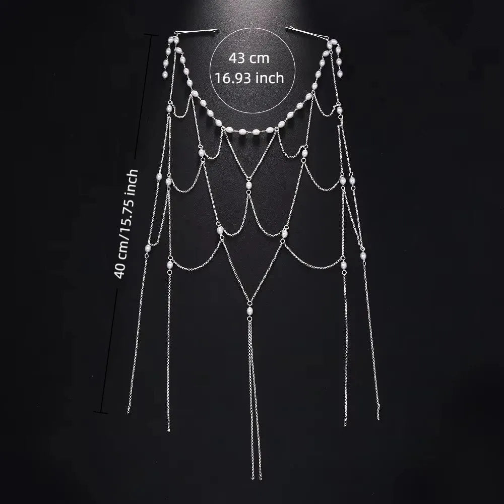 INS Vintage Bridal Head Chain Zircon Hollow Headpiece Pearl Headpiece Mesh Elegant Tassel Hair Chain Niche