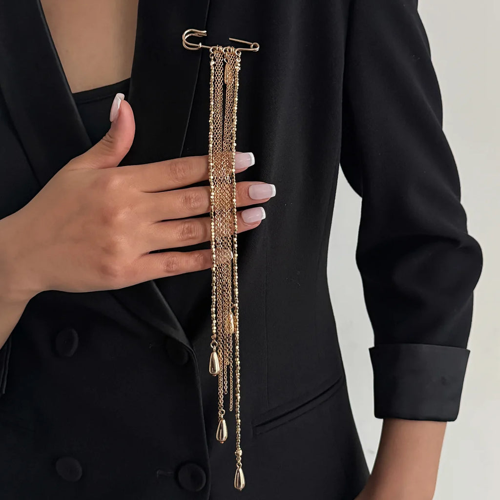 Long Tassel Metal Chain Brooch Unique Trendy Design Drip Shaped Multi-chain Pin Suit Clothing Accessories Gifts