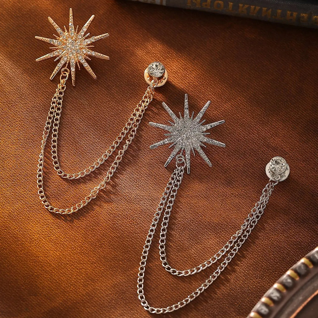 Sparkling Rhinestone Star Shaped Chain Brooches For Unisex Trendy Crystal Corsage Pins Jewelry Banquet Clothes Party Suit Gift