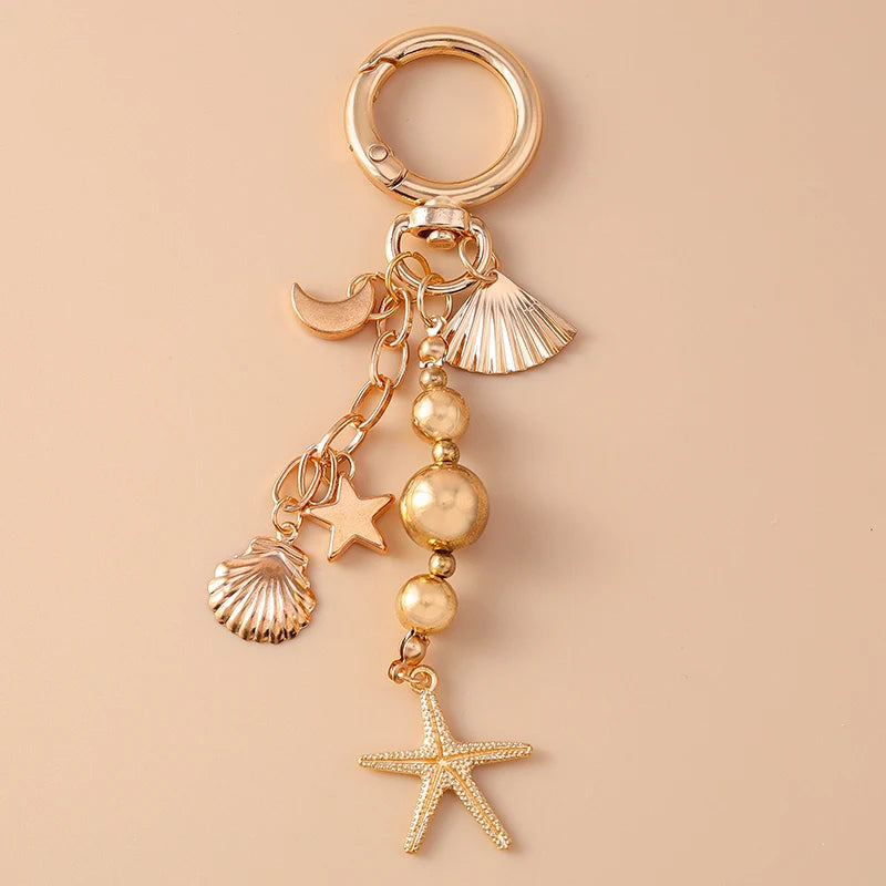 Aihua Cute Y2K Metal Shell Love Heart Key Chain Pearl Key Ring for Women Girl Handbag Pendants DIY Handmade Jewelry Accessories