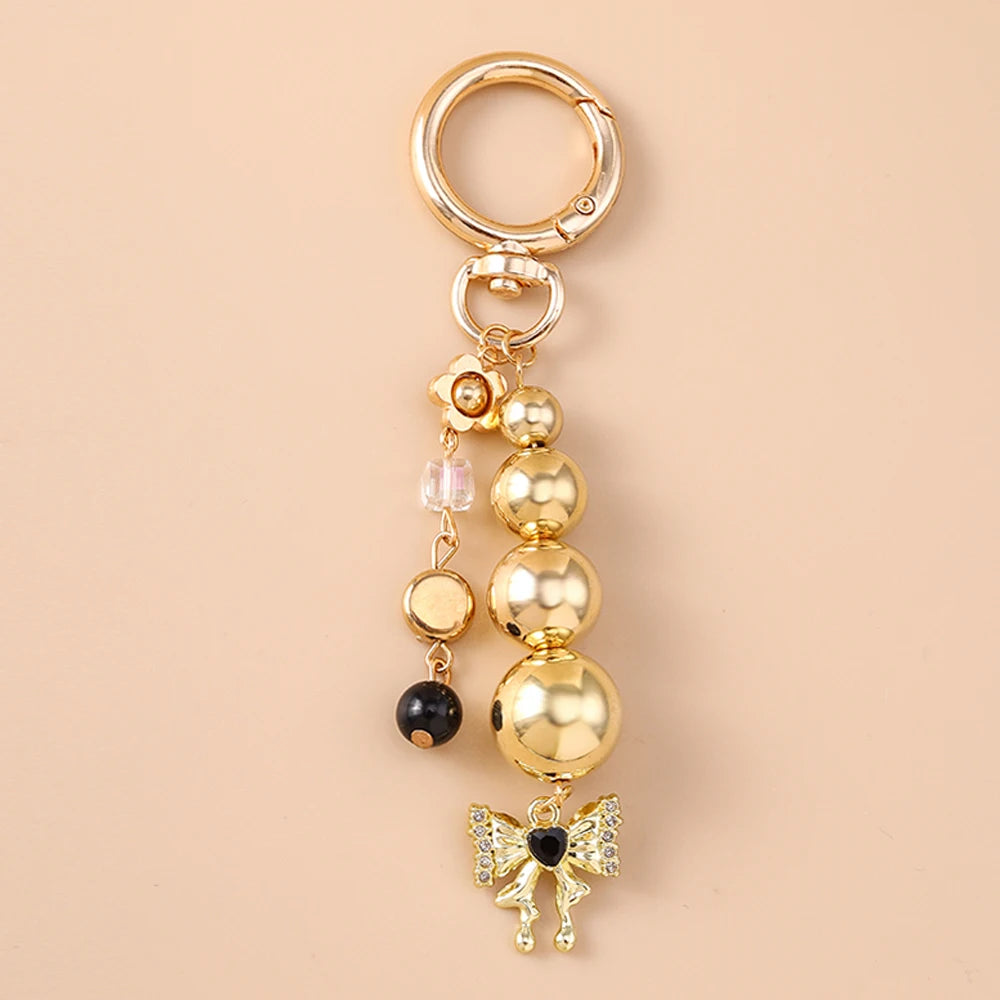 Aihua Cute Y2K Metal Shell Love Heart Key Chain Pearl Key Ring for Women Girl Handbag Pendants DIY Handmade Jewelry Accessories