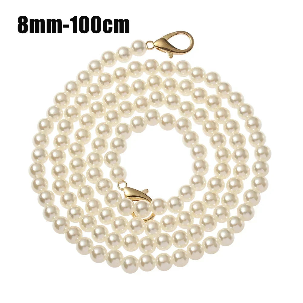 8/10mm Pearl Strap for Bags Handbag Handles DIY purse Replacement Long Beaded Chain for Shoulder Bag Straps Pearl Belt