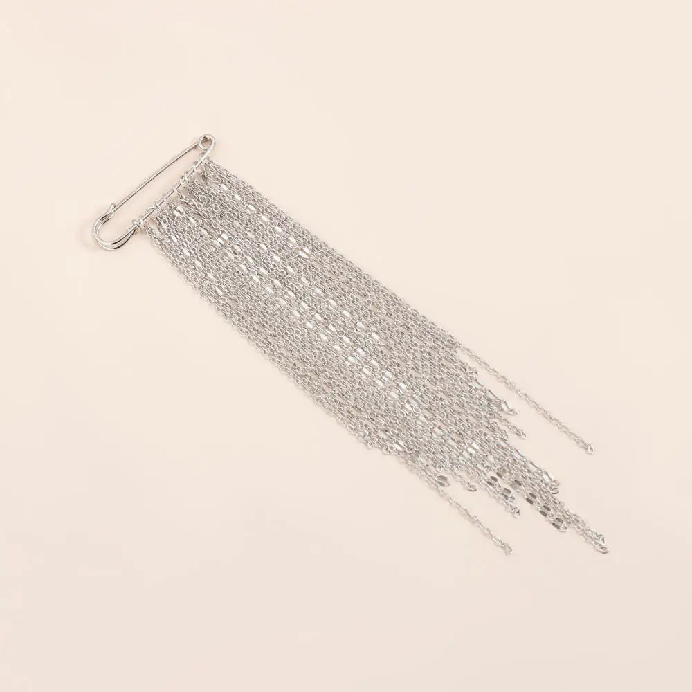 Exaggerated Silver Color Long Tassel Brooches Detachable Fixed Clothes Pin Tighten Buckle Trouser Leg Accessories Jewelry Women